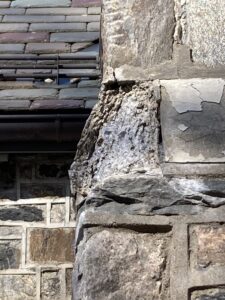 Note how the surface area visible at the left is a different cement mixture than the lighter grey in the main body of the old cast-stone coping piece.